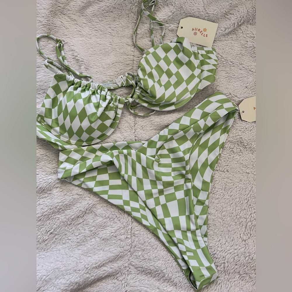Aurelle Riza Bikini Set Checkered Green XL/XXL *BRAND NEW NEVER WORN*